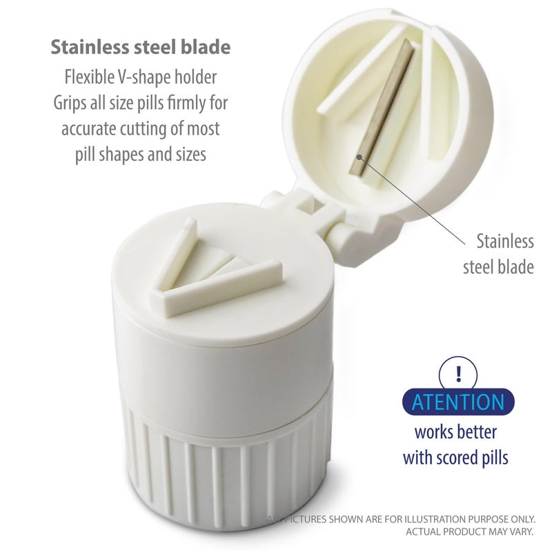 Deke Home - 3 in 1 Pill Cutter & Crusher with Storage, Compact Pill Splitter with Stainless Blade, Powder Grinder & Travel Cup, Best for Scored Tablets, Vitamins & Medication, BPA Free - Image 5